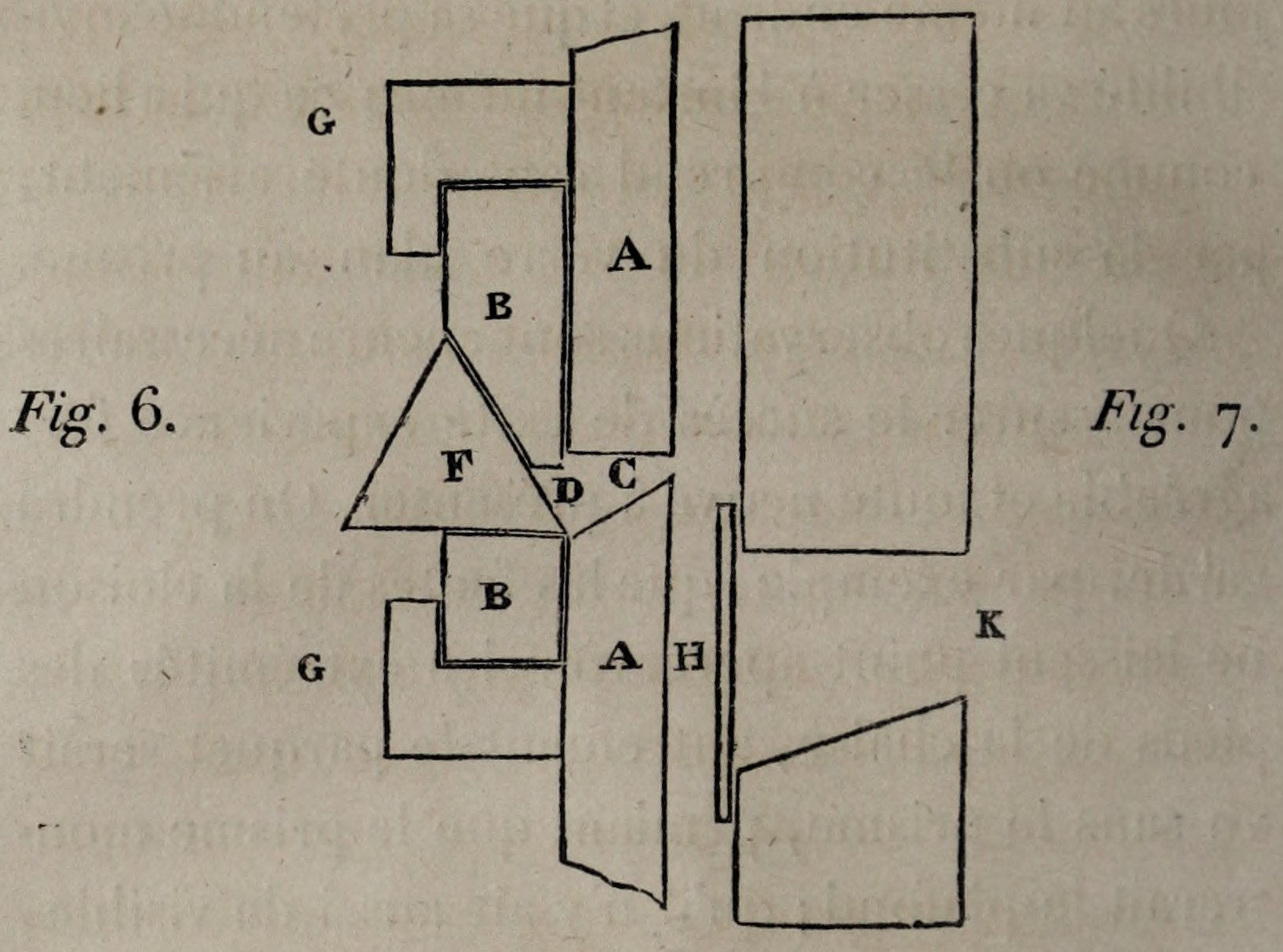 Figures 6 and 7. Original prism, slide and viewing-slit diagrams, Volume II, p.124. The original figure lettering is retained; the key follows below.