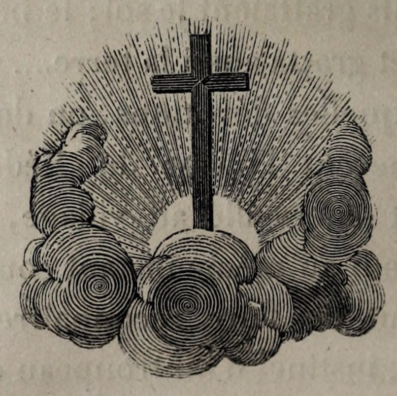 Original closing vignette: a radiant cross amid clouds, Volume II, p.210.